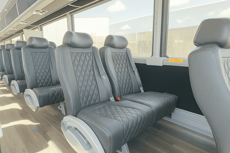 interior of Pasadena Minibus Company charter bus